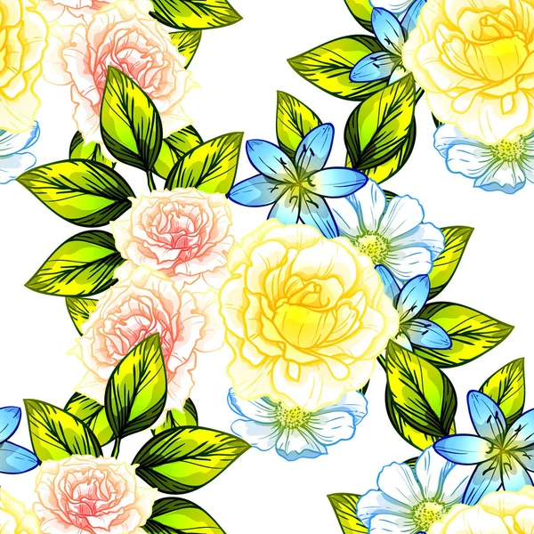 Naadloze Vintage Stijl Bloemenpatroon Floral Elementen Kleur — Stockvector