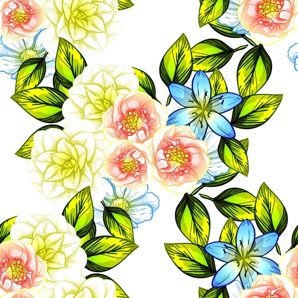 Naadloze Vintage Stijl Bloemenpatroon Floral Elementen Kleur — Stockvector