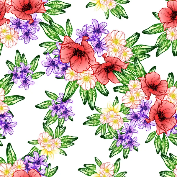 Modèle Fleur Style Vintage Sans Couture Éléments Floraux Couleur — Image vectorielle