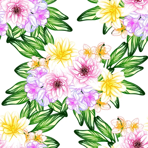 Seamless Vintage Style Flower Pattern Floral Elements Color — Stock Vector