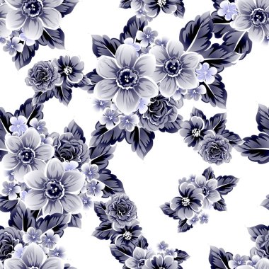 Sorunsuz vintage tarzı çiçek deseni. Kontur çiçek öğeleri