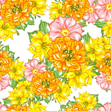 Sorunsuz vintage tarzı çiçek deseni. Renkli çiçek öğeleri
