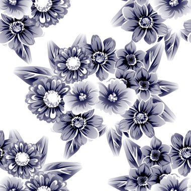 Sorunsuz vintage tarzı çiçek deseni. Kontur çiçek öğeleri