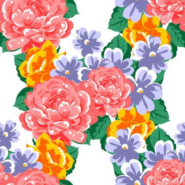 Sorunsuz vintage tarzı çiçek deseni. Renkli çiçek öğeleri