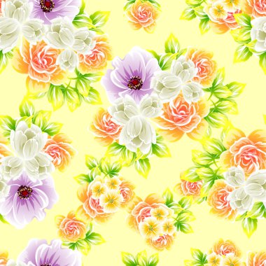 Sorunsuz vintage tarzı çiçek deseni. Renkli çiçek öğeleri