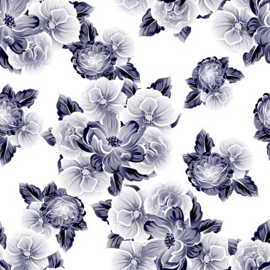 Sorunsuz vintage tarzı çiçek deseni. Kontur çiçek öğeleri