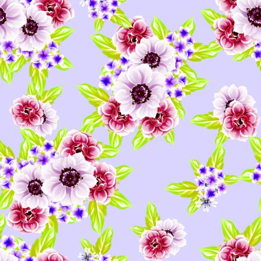 Sorunsuz vintage tarzı çiçek deseni. Renkli çiçek öğeleri