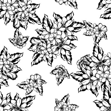 Sorunsuz vintage tarzı çiçek deseni. Kontur çiçek öğeleri