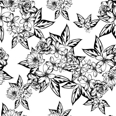 Sorunsuz vintage tarzı çiçek deseni. Kontur çiçek öğeleri