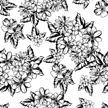Sorunsuz vintage tarzı çiçek deseni. Kontur çiçek öğeleri