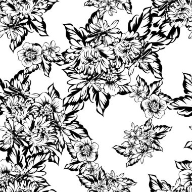 Sorunsuz vintage tarzı çiçek deseni. Kontur çiçek öğeleri