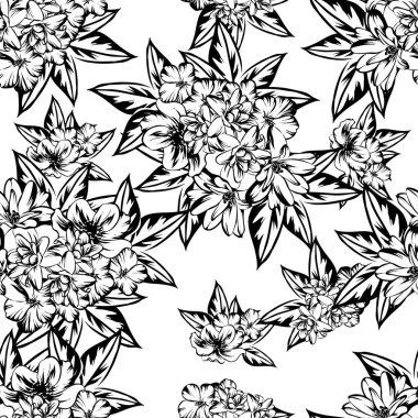 Sorunsuz vintage tarzı çiçek deseni. Kontur çiçek öğeleri