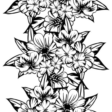 Sorunsuz vintage tarzı çiçek deseni. Kontur çiçek öğeleri