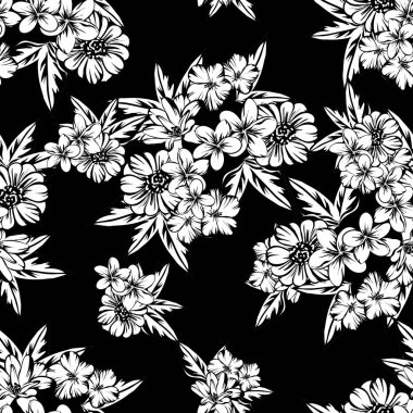 Sorunsuz vintage tarzı çiçek deseni. Kontur çiçek öğeleri