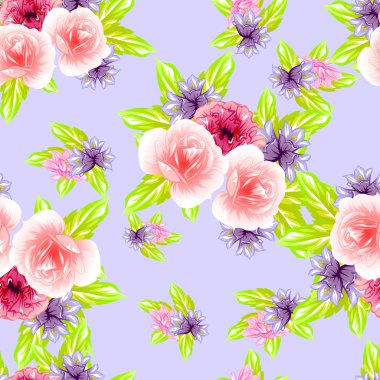 Sorunsuz vintage tarzı çiçek deseni. Renkli çiçek öğeleri