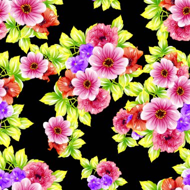 Sorunsuz vintage tarzı çiçek deseni. Renkli çiçek öğeleri