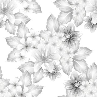 Sorunsuz vintage tarzı çiçek deseni. Kontur çiçek öğeleri