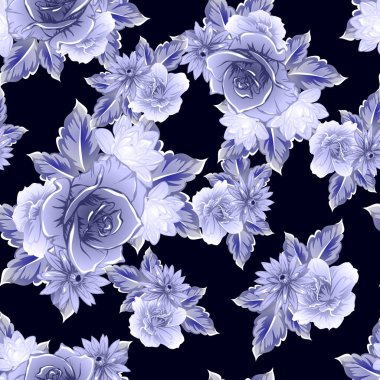 Sorunsuz vintage tarzı çiçek deseni. Kontur çiçek öğeleri