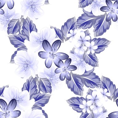 Sorunsuz vintage tarzı çiçek deseni. Kontur çiçek öğeleri