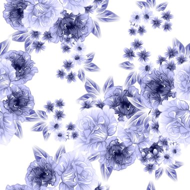 Sorunsuz vintage tarzı çiçek deseni. Kontur çiçek öğeleri