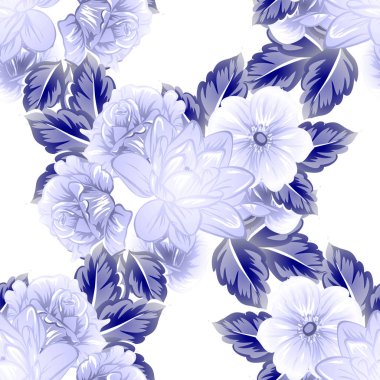 Sorunsuz vintage tarzı çiçek deseni. Kontur çiçek öğeleri