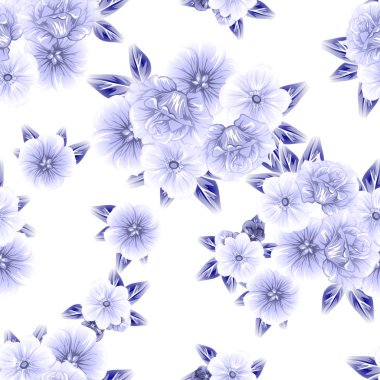 Sorunsuz vintage tarzı çiçek deseni. Kontur çiçek öğeleri