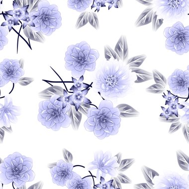 Sorunsuz vintage tarzı çiçek deseni. Kontur çiçek öğeleri