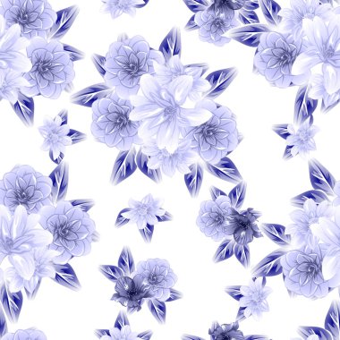 Sorunsuz vintage tarzı çiçek deseni. Kontur çiçek öğeleri