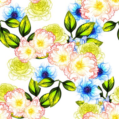 Sorunsuz vintage tarzı çiçek deseni. Renkli çiçek öğeleri