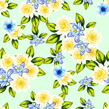 Sorunsuz vintage tarzı çiçek deseni. Renkli çiçek öğeleri