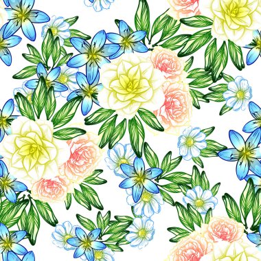 Sorunsuz vintage tarzı çiçek deseni. Renkli çiçek öğeleri