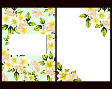 Klasik çiçek düğün kartları seti. Çiçek renginde elementler