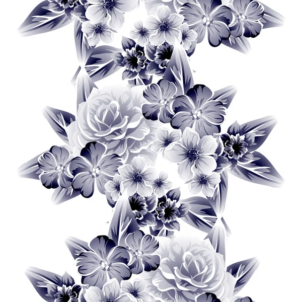 Patrón Flores Estilo Vintage Sin Costuras Elementos Florales Contorno — Vector de stock