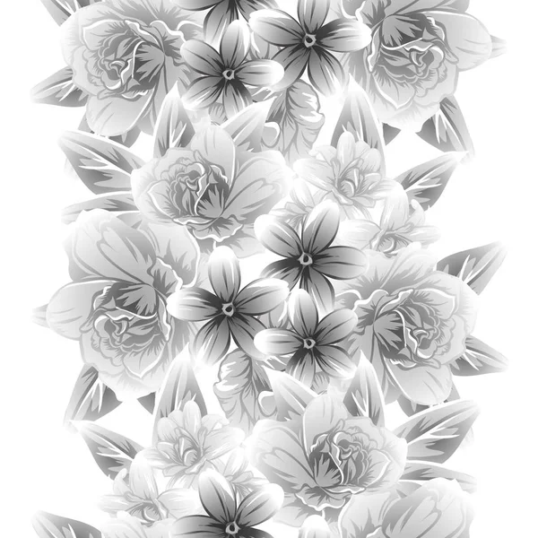 Modèle Fleur Style Vintage Sans Couture Éléments Floraux Dans Contour — Image vectorielle
