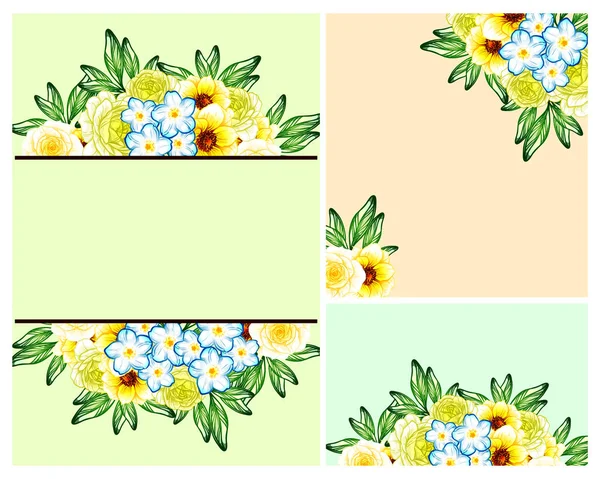 Vintage Στυλ Λουλούδι Γαμήλιες Κάρτες Που Floral Στοιχεία Χρώμα — Διανυσματικό Αρχείο