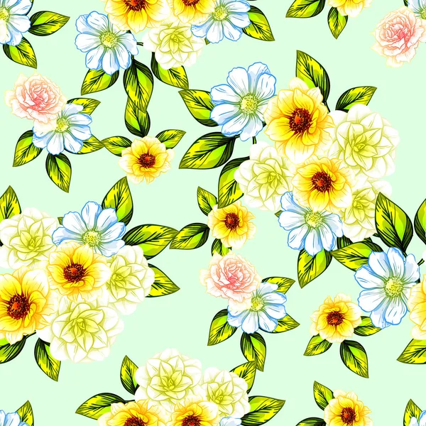 Patrón Flores Estilo Vintage Sin Costuras Elementos Florales Color — Vector de stock