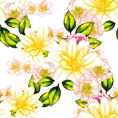 Sorunsuz vintage tarzı çiçek deseni. Renkli çiçek öğeleri