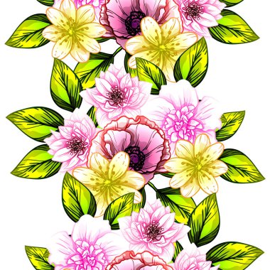 Sorunsuz vintage tarzı çiçek deseni. Renkli çiçek öğeleri