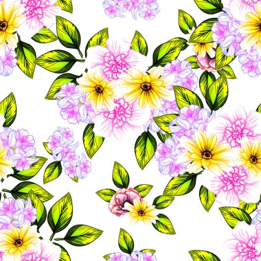 Sorunsuz vintage tarzı çiçek deseni. Renkli çiçek öğeleri