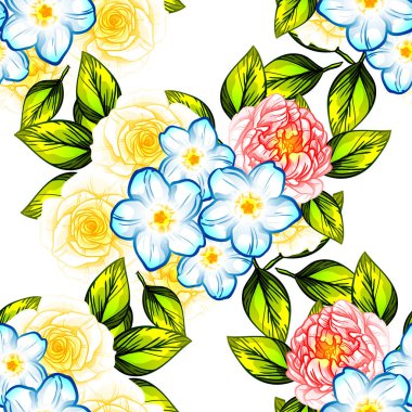 Sorunsuz vintage tarzı çiçek deseni. Renkli çiçek öğeleri