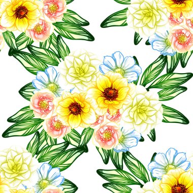 Sorunsuz vintage tarzı çiçek deseni. Renkli çiçek öğeleri