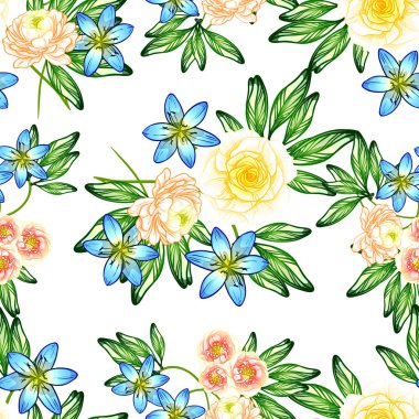 Sorunsuz vintage tarzı çiçek deseni. Renkli çiçek öğeleri