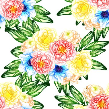 Sorunsuz vintage tarzı çiçek deseni. Renkli çiçek öğeleri