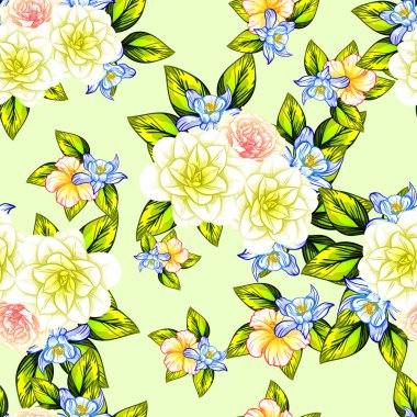 Sorunsuz vintage tarzı çiçek deseni. Renkli çiçek öğeleri