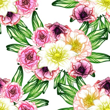 Sorunsuz vintage tarzı çiçek deseni. Renkli çiçek öğeleri