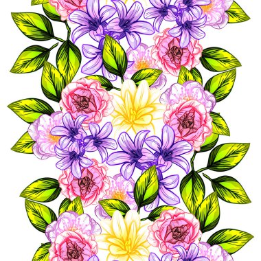 Sorunsuz vintage tarzı çiçek deseni. Renkli çiçek öğeleri
