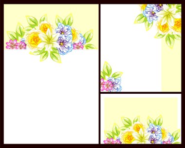 Klasik çiçek düğün kartları seti. Çiçek renginde elementler