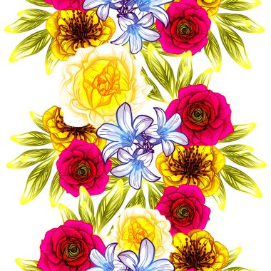 Sorunsuz vintage tarzı çiçek deseni. Renkli çiçek öğeleri