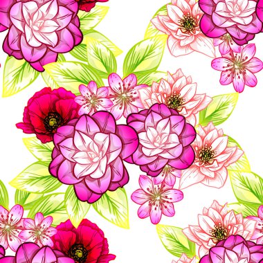 Sorunsuz vintage tarzı çiçek deseni. Renkli çiçek öğeleri