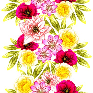 Sorunsuz vintage tarzı çiçek deseni. Renkli çiçek öğeleri